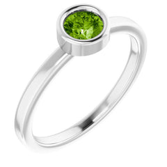 Rhodium-Plated Sterling Silver 4.5 mm Natural Peridot Ring