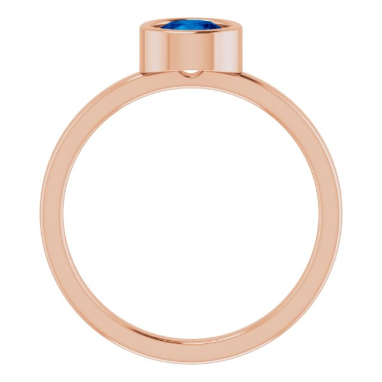 14K Rose 5.5 mm Natural Blue Sapphire Ring