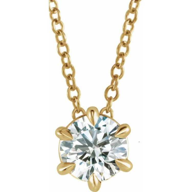 14K Yellow 4 mm Natural White Sapphire Solitaire 16-18" Necklace