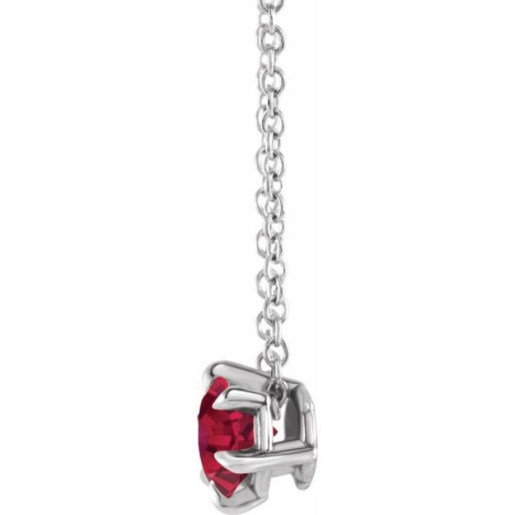 14K White 5 mm Natural Ruby Solitaire 16-18" Necklace