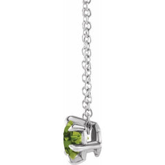 14K White 6 mm Natural Peridot Solitaire 16-18" Necklace