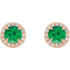 14K Rose 5 mm Natural Emerald & 1/8 CTW Natural Diamond Earrings