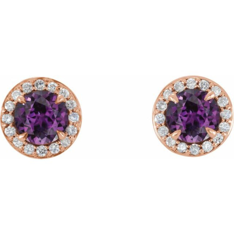 14K Rose 5 mm Lab-Grown Alexandrite & 1/8 CTW Natural Diamond Earrings