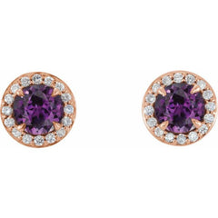 14K Rose 5 mm Lab-Grown Alexandrite & 1/8 CTW Natural Diamond Earrings