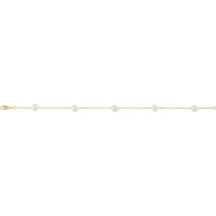 14K Yellow Cultured White Freshwater Pearl 5-Station 7" Bracelet