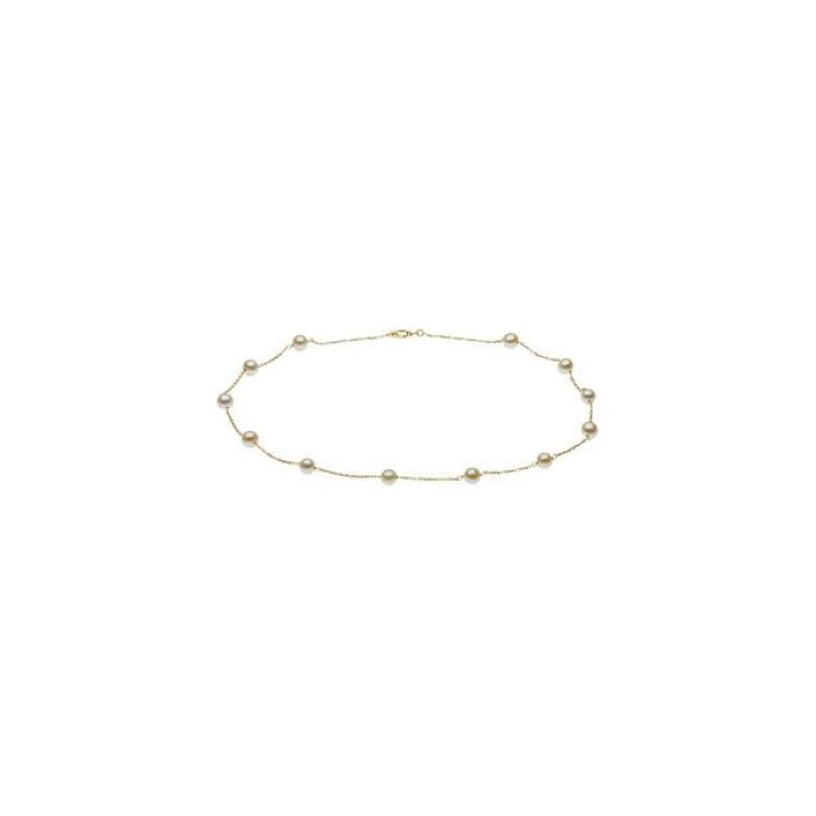 14K Yellow Cultured White Freshwater Pearl 12-Station 16" Necklace