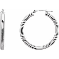14K White 25 mm Tube Hoop Earrings