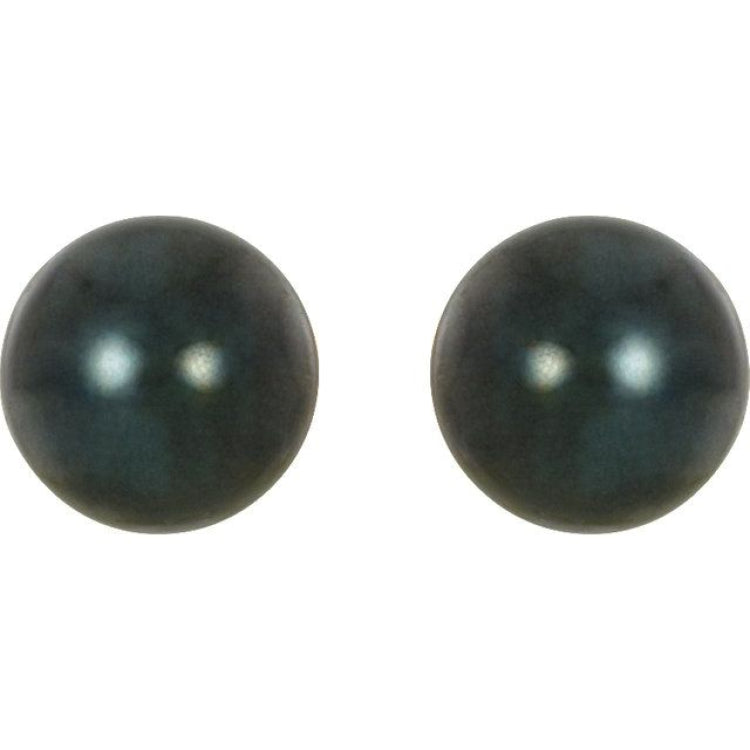 14K White 7 mm Black Akoya Cultured Pearl Earrings