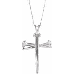 Sterling Silver 24x34 mm Nail Design Cross 24" Necklace
