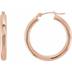14K Rose 25 mm Tube Hoop Earrings