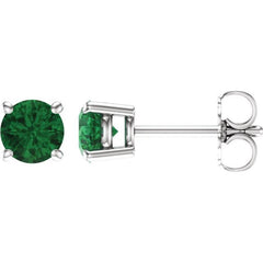 14K White Gold 5 mm Natural Emerald Earrings