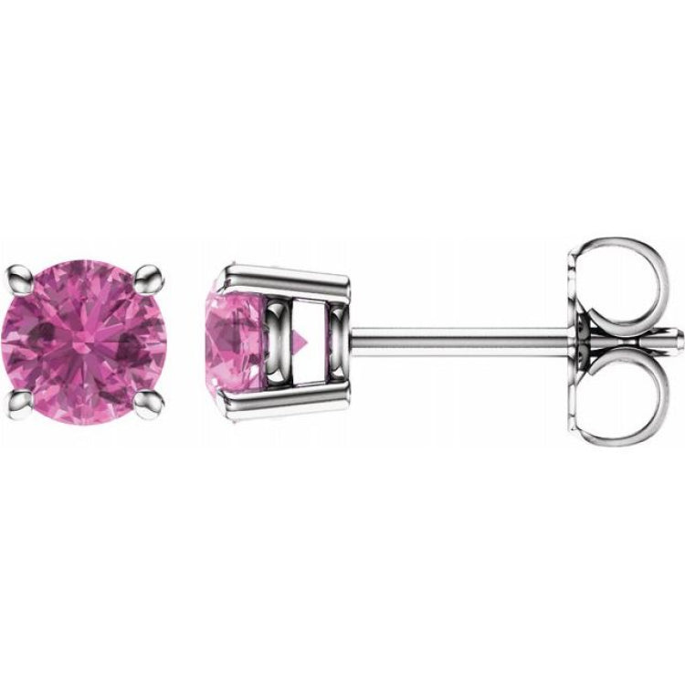 14K White Gold 5 mm Natural Pink Sapphire Earrings
