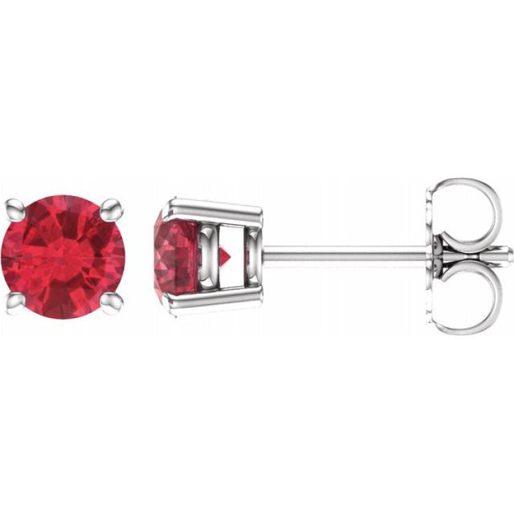 14K White Gold 5 mm Natural Ruby Earrings
