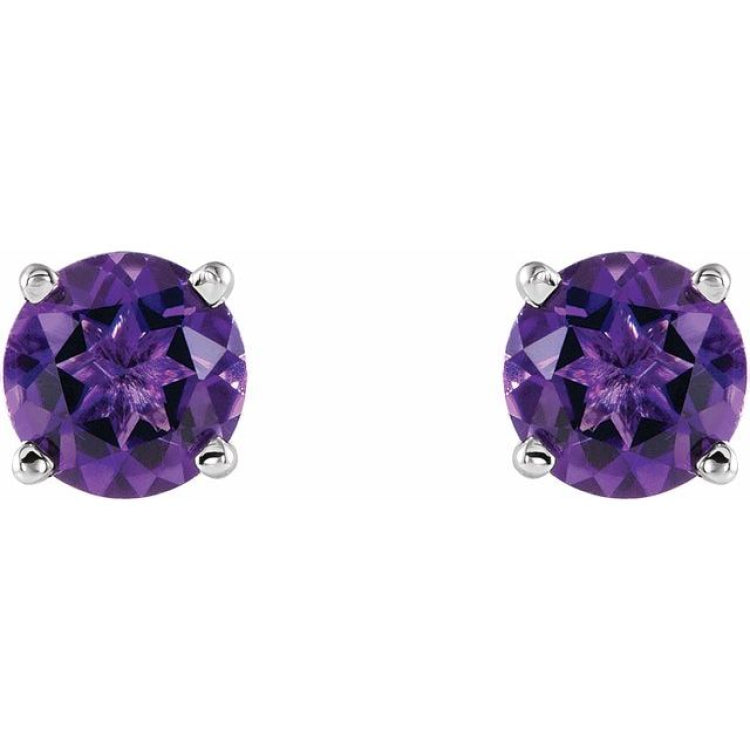 14K White Gold 5 mm Natural Amethyst Earrings