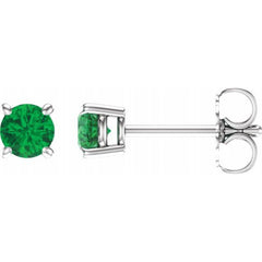 14K White Gold 4 mm Natural Emerald Earrings