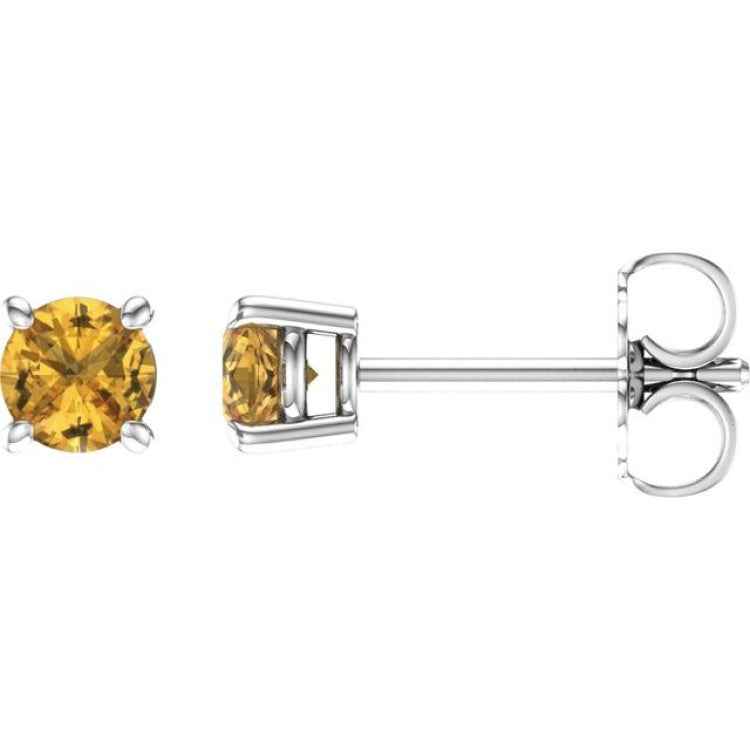 14K White Gold 4 mm Natural Yellow Sapphire Earrings