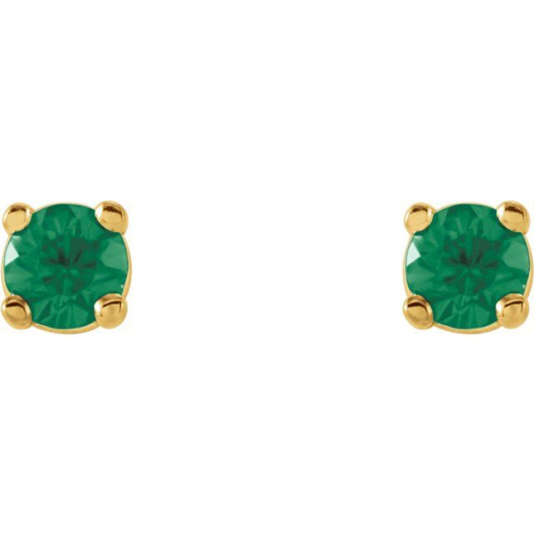 14K Yellow Gold 2.5 mm Natural Emerald Earrings