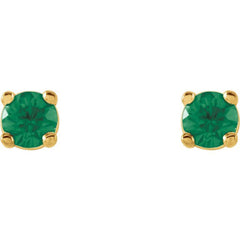 14K Yellow Gold 2.5 mm Natural Emerald Earrings