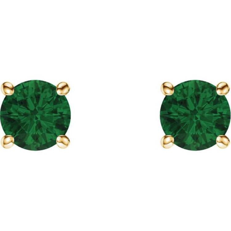 14K Yellow Gold 5 mm Natural Emerald Earrings