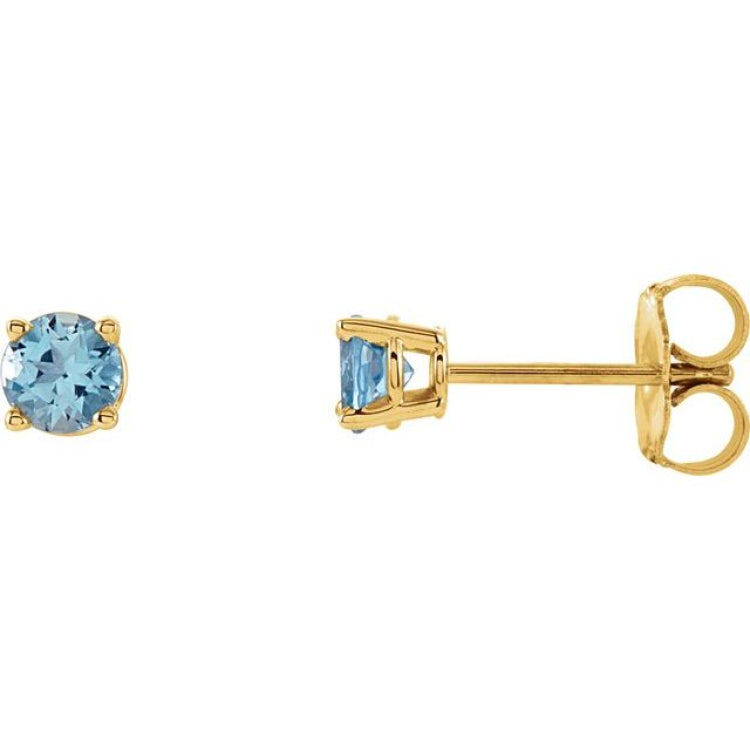 14K Yellow Gold 4 mm Natural Aquamarine Earrings