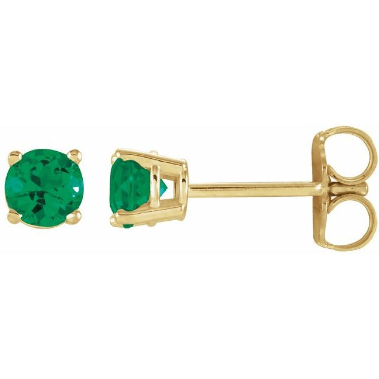 14K Yellow Gold 4 mm Natural Emerald Earrings