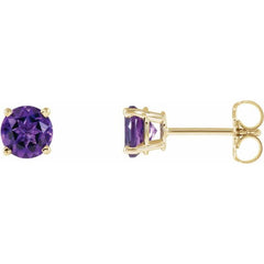 14K Yellow Gold 5 mm Natural Amethyst Earrings