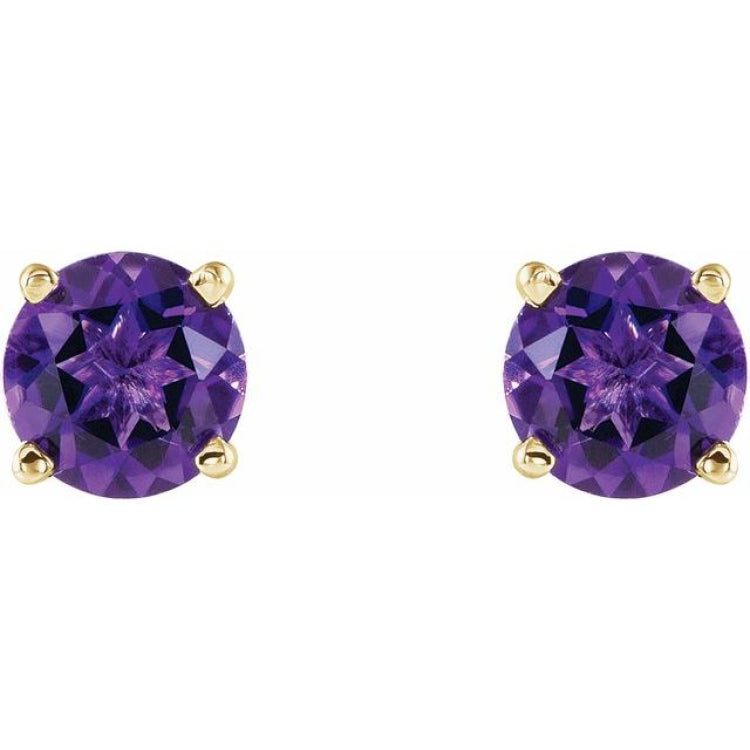 14K Yellow Gold 5 mm Natural Amethyst Earrings