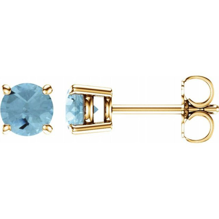 14K Yellow Gold 5 mm Natural Aquamarine Earrings