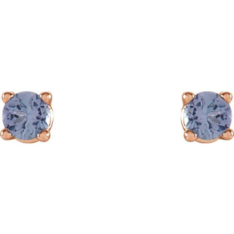 14K Rose Gold 2.5 mm Natural Tanzanite Earrings