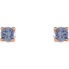 14K Rose Gold 2.5 mm Natural Tanzanite Earrings
