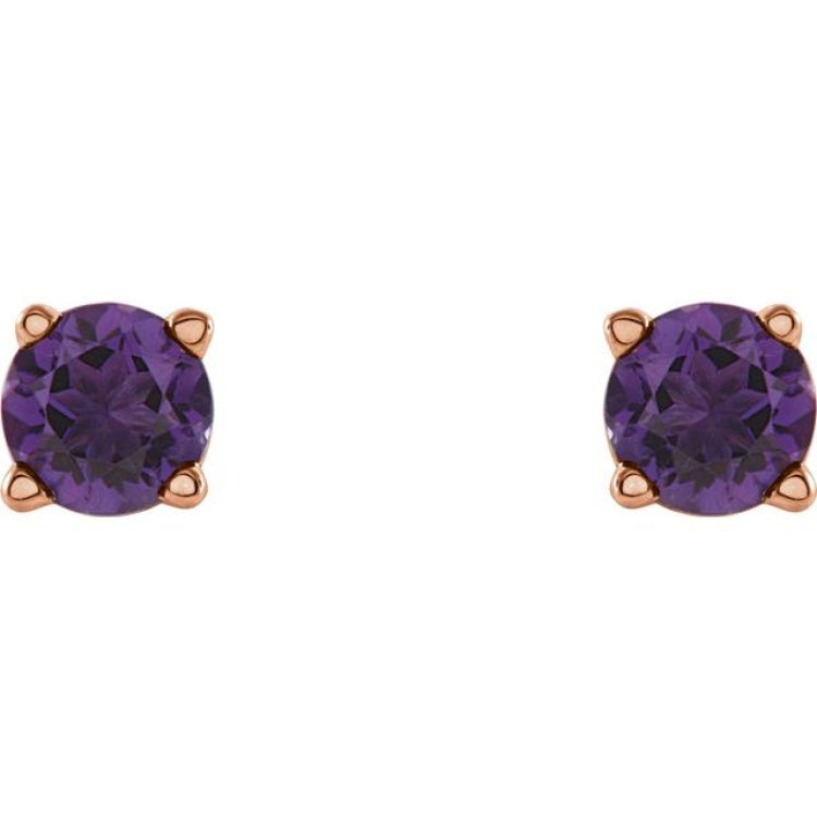 14K Rose Gold 4 mm Natural Amethyst Earrings