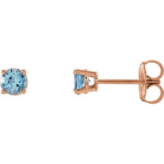 14K Rose Gold 4 mm Natural Aquamarine Earrings