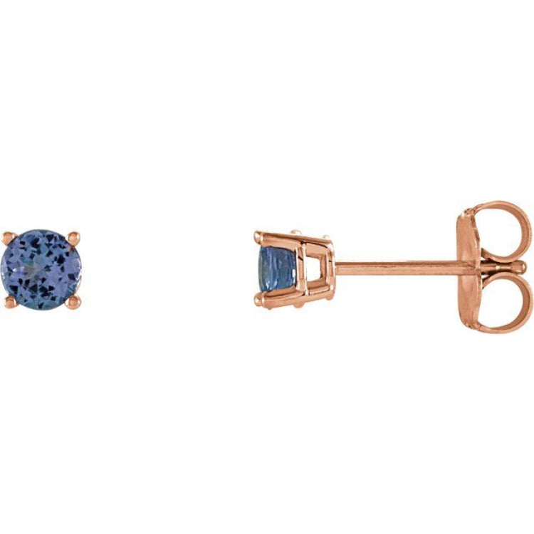 14K Rose Gold 4 mm Natural Tanzanite Earrings