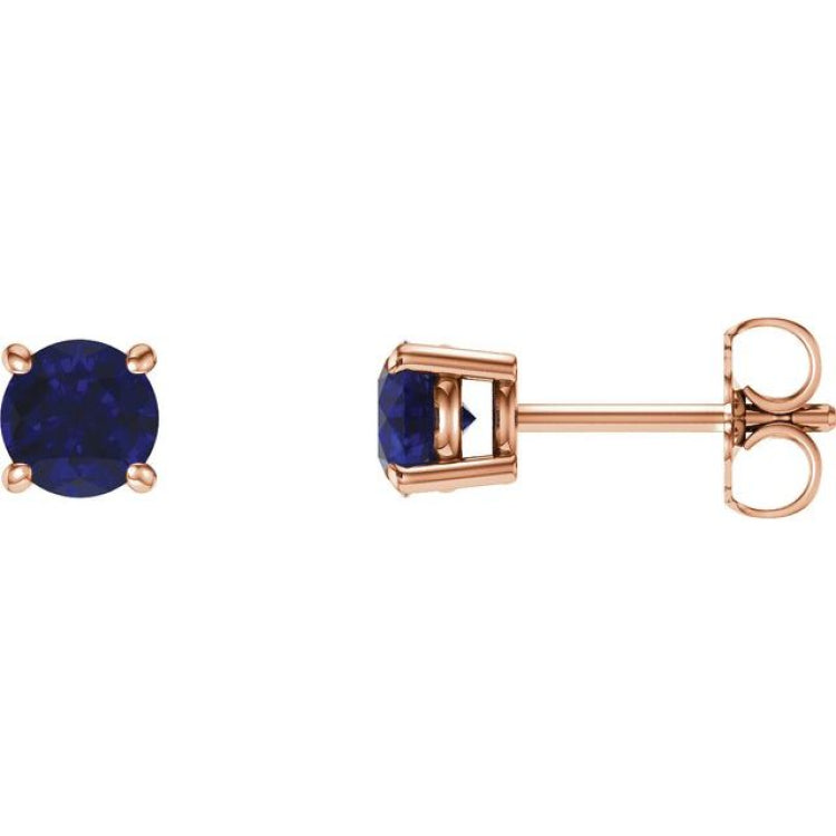 14K Rose Gold 5 mm Natural Blue Sapphire Earrings