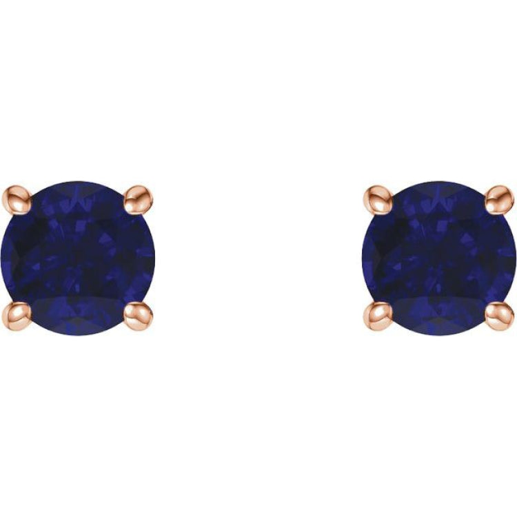 14K Rose Gold 5 mm Natural Blue Sapphire Earrings