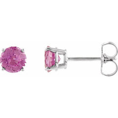 14K White Gold 4 mm Natural Pink Tourmaline Earrings