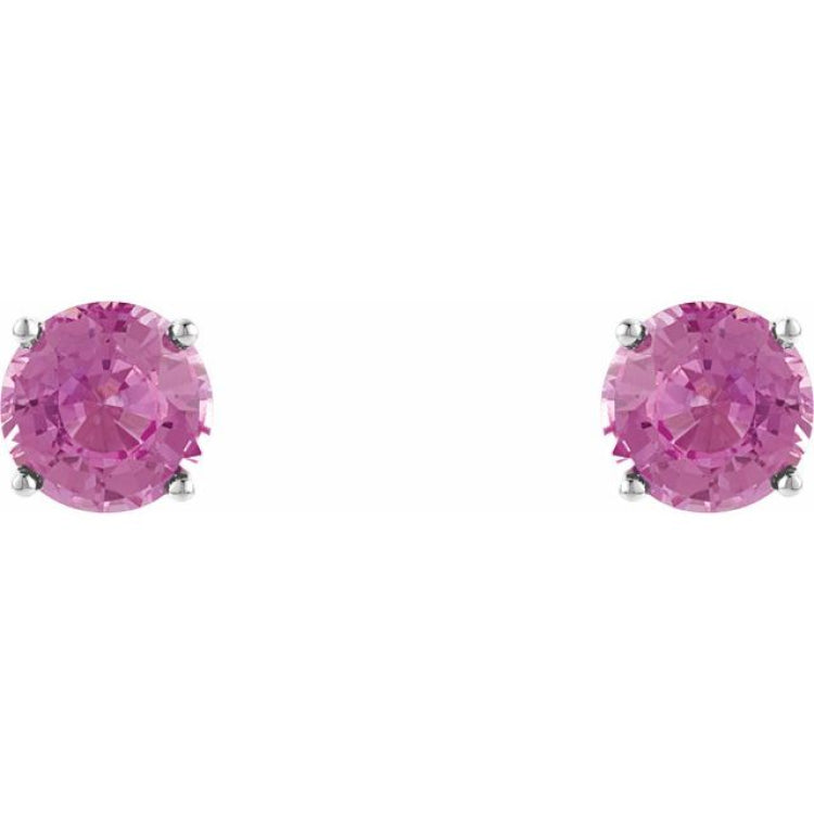 14K White Gold 4 mm Natural Pink Tourmaline Earrings