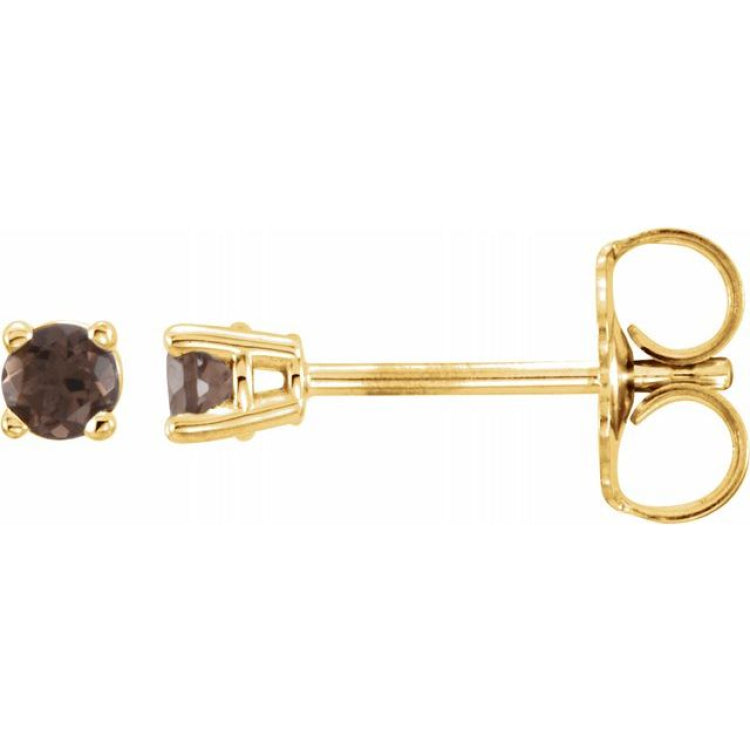 14K Yellow Gold 2.5 mm Natural Smoky Quartz Earrings