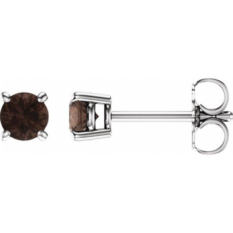 14K White Gold 4 mm Natural Smoky Quartz Earrings