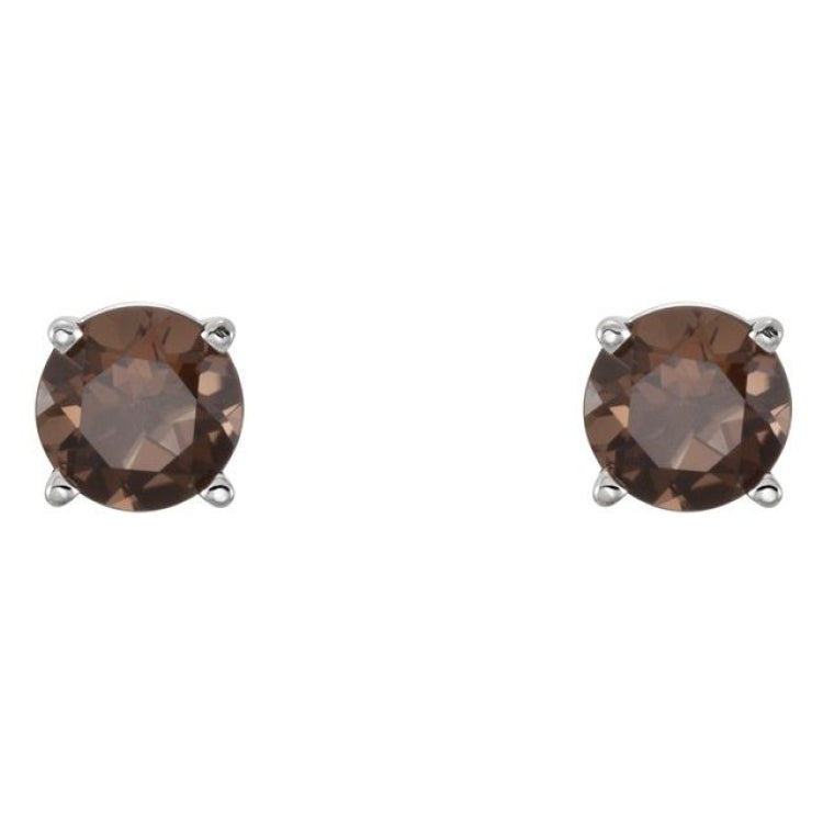 14K White Gold 5 mm Natural Smoky Quartz Earrings
