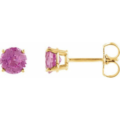 14K Yellow Gold 5 mm Natural Pink Tourmaline Earrings