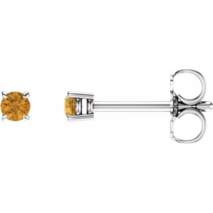 14K White Gold 2.5 mm Natural Citrine Earrings