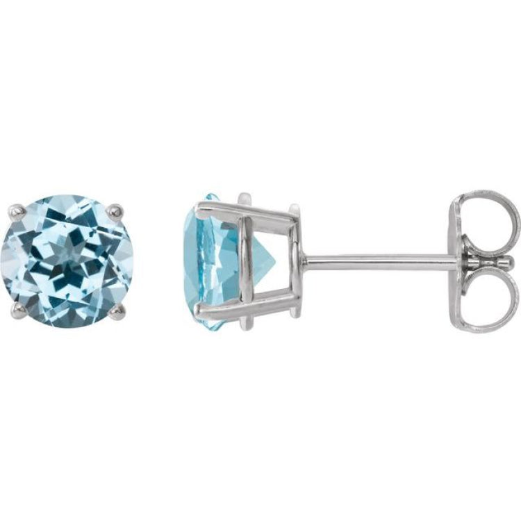14K White Gold 4 mm Natural Sky Blue Topaz Earrings