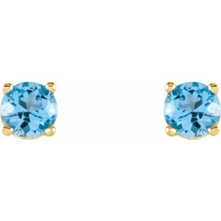 14K Yellow Gold 4 mm Natural Sky Blue Topaz Earrings
