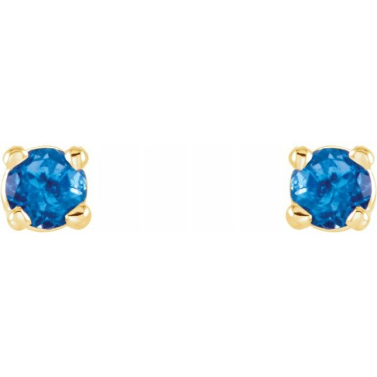 14K Yellow Gold 2.5 mm Natural Swiss Blue Topaz Earrings