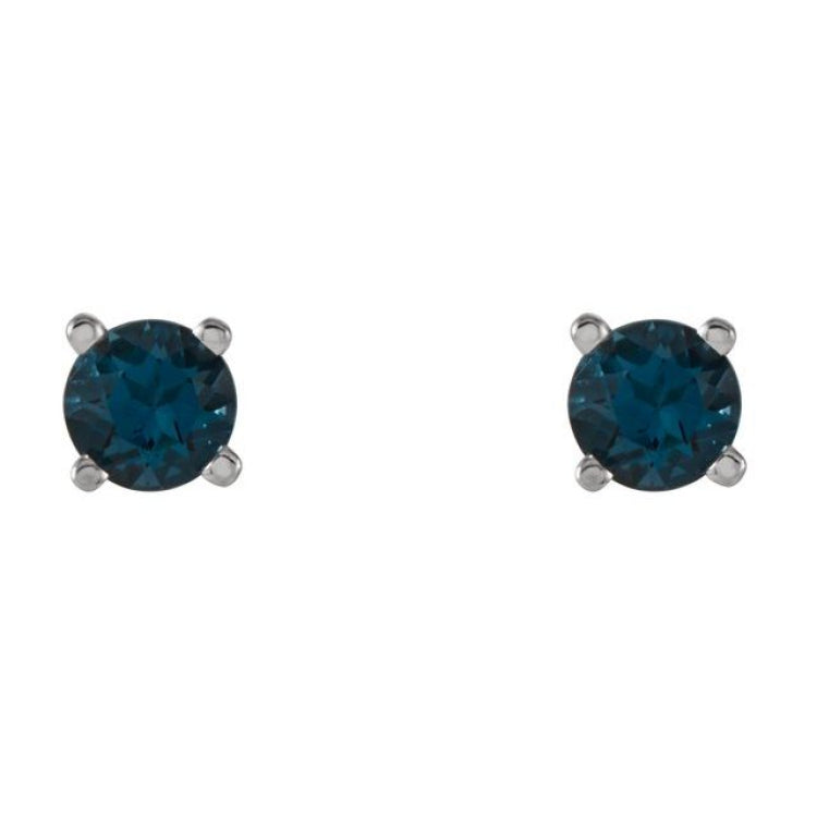 14K White Gold 4 mm Natural London Blue Topaz Earrings