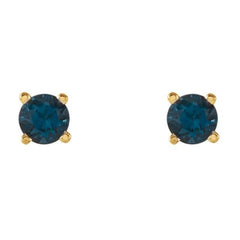 14K Yellow Gold 4 mm Natural London Blue Topaz Earrings
