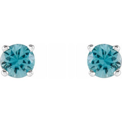 14K White Gold 4 mm Natural Blue Zircon Earrings
