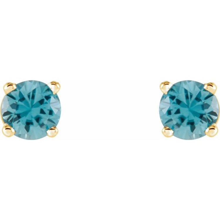 14K Yellow Gold 4 mm Natural Blue Zircon Earrings