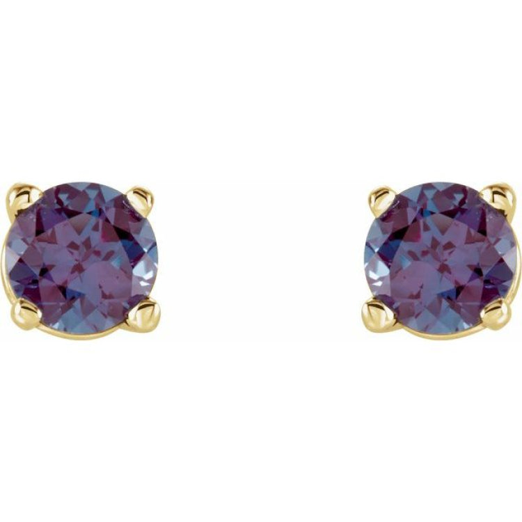 14K Yellow Gold 4 mm Lab-Grown Alexandrite Earrings